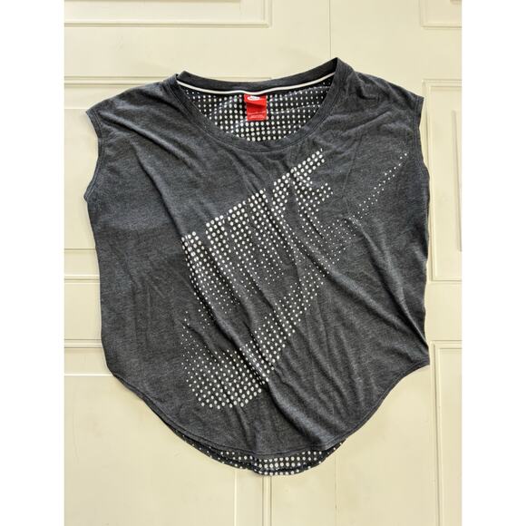 Nike Women’s Size Small Black White Dolphin Hem Muscle Tee Polka Dot Oversized - Picture 1 of 5